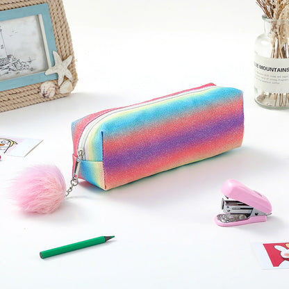 Rainbow Glitter Polyester Pencil Case