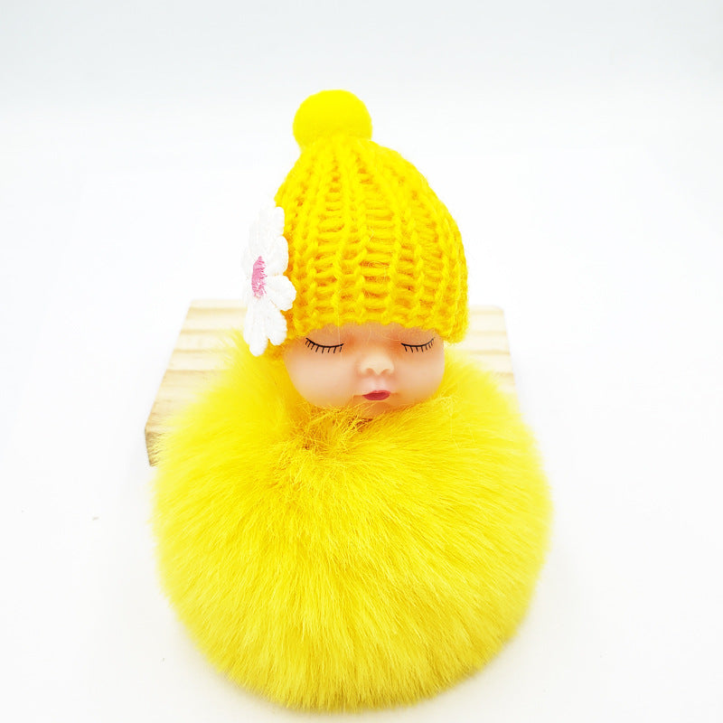 Cute sleeping doll keychain fur ball pendant