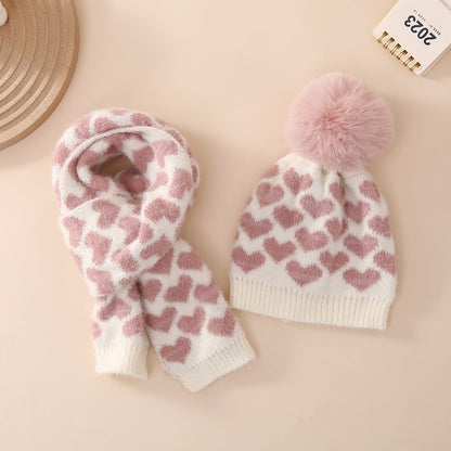 Wholesale Baby Love Knitted Hat Scarf Winter Warm Suit