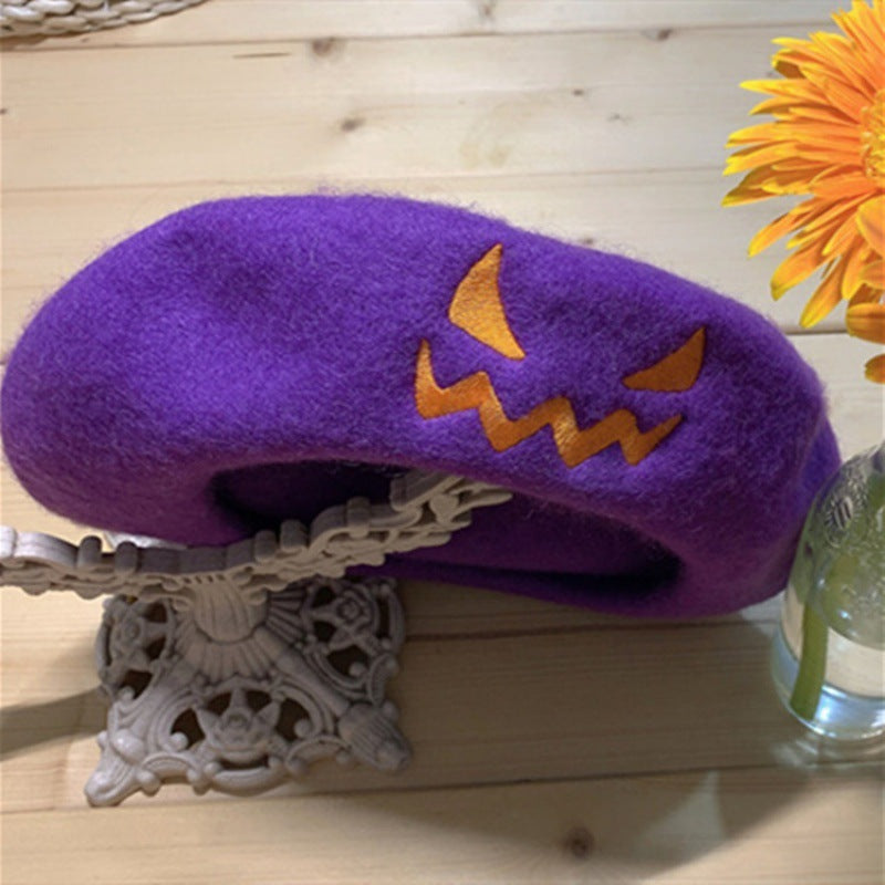 Halloween Smiley Pumpkin Witch Wool Parent-child Beret Hat