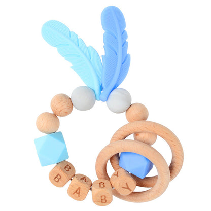 Baby Wooden Teether Bracelet Rattle Silicone Bead Micro Stick TOY