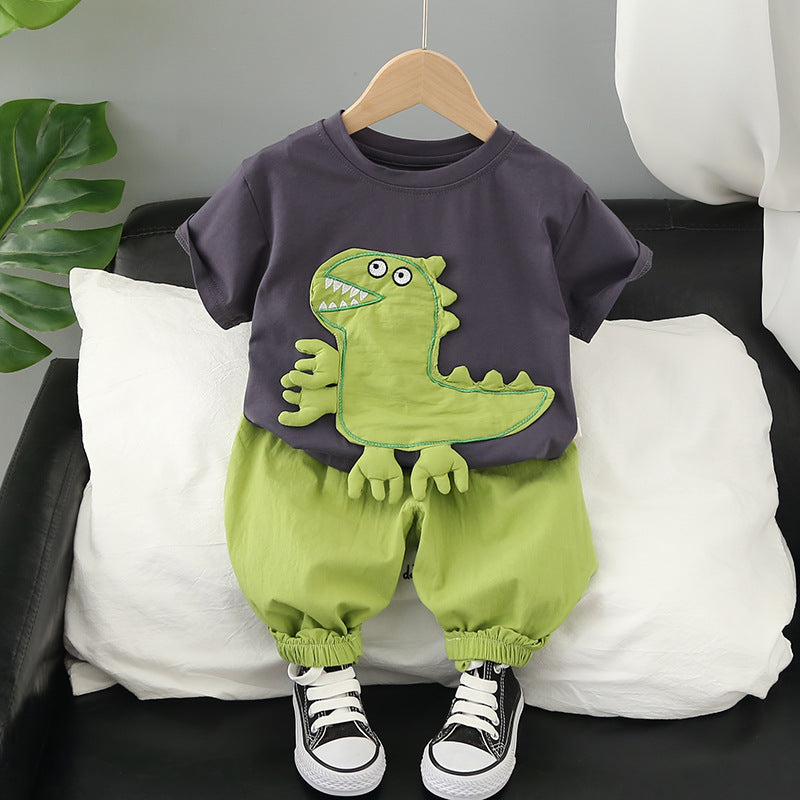 Boys Summer Cartoon Short Sleeved Shorts Cotton Set