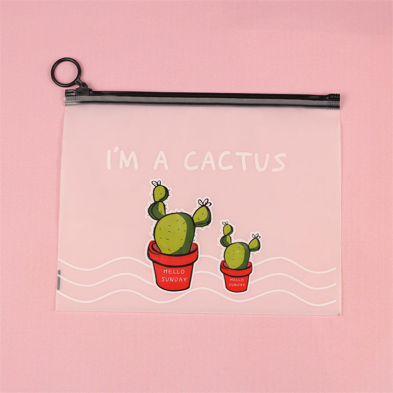 Plastic Cartoon Cactus Zipper Document Bag