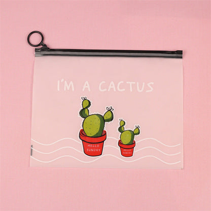 Plastic Cartoon Cactus Zipper Document Bag