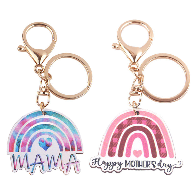 Cartoon Western Rainbow MAMA Wooden Small Keychains