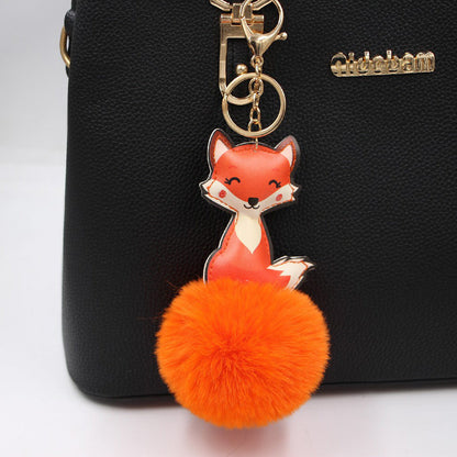 Leather Cute Fox Plush Pom Pom Hanging Ornaments