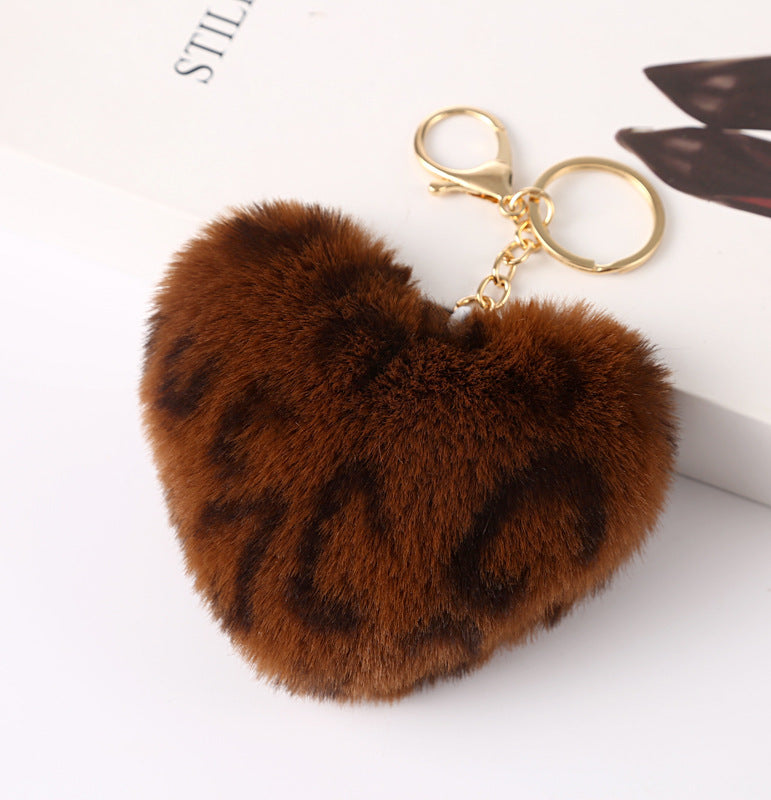 Leopard Print Love Plush Ball Keychain