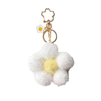 Plush Colored Flower Ball Keychains