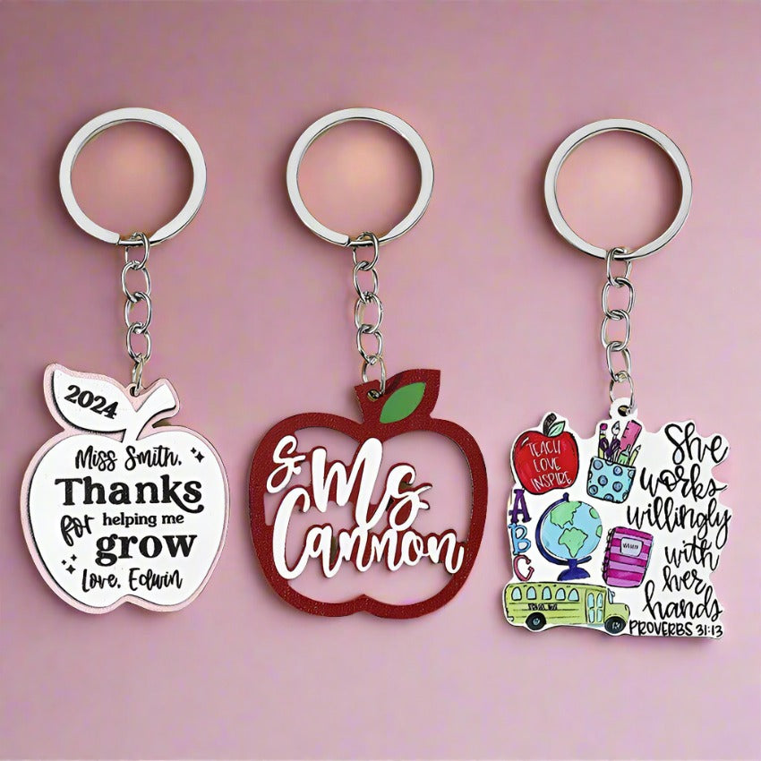 Graduation Season Apple Teacher Wooden Keychain