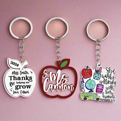 Graduation Season Apple Teacher Wooden Keychain