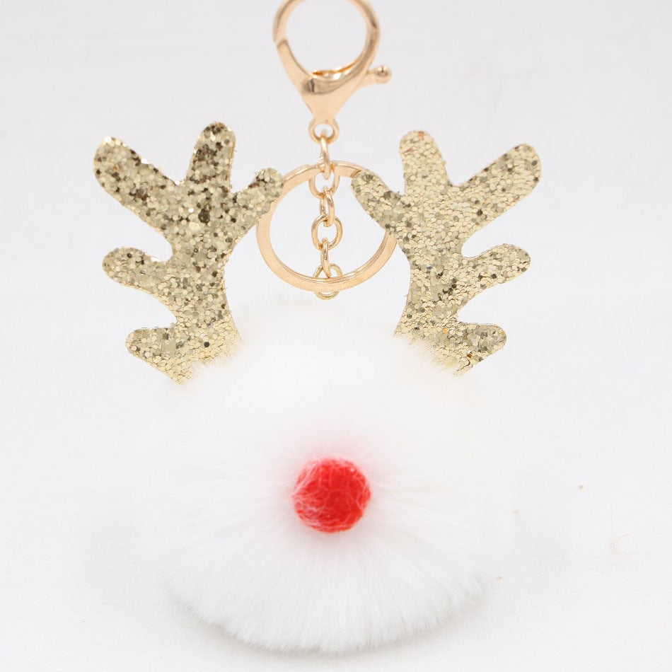 Christmas Antler Plush Ball Keychain