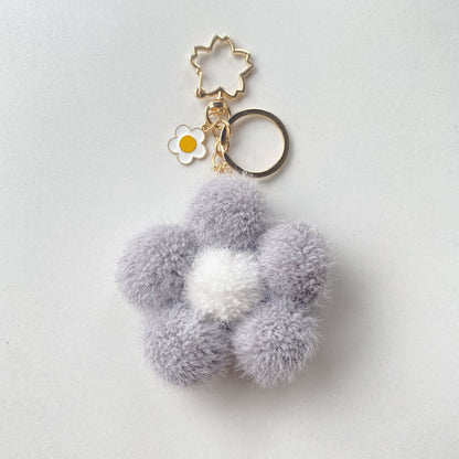 Plush Colored Flower Ball Keychains