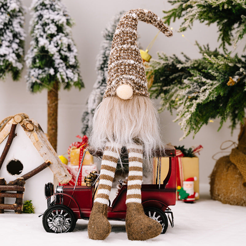 Polyester Christmas Striped Knitted Hat Rudolph Hanging Leg