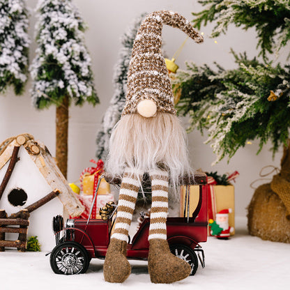 Polyester Christmas Striped Knitted Hat Rudolph Hanging Leg
