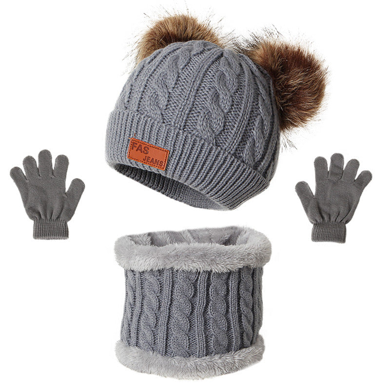 Wholesale Children Woolen Hat Scarf Gloves Three Piece Set