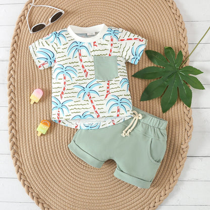 Wholesale Summer Leisure Rainforest Printed T-shirts and Shorts Cotton Baby Sets