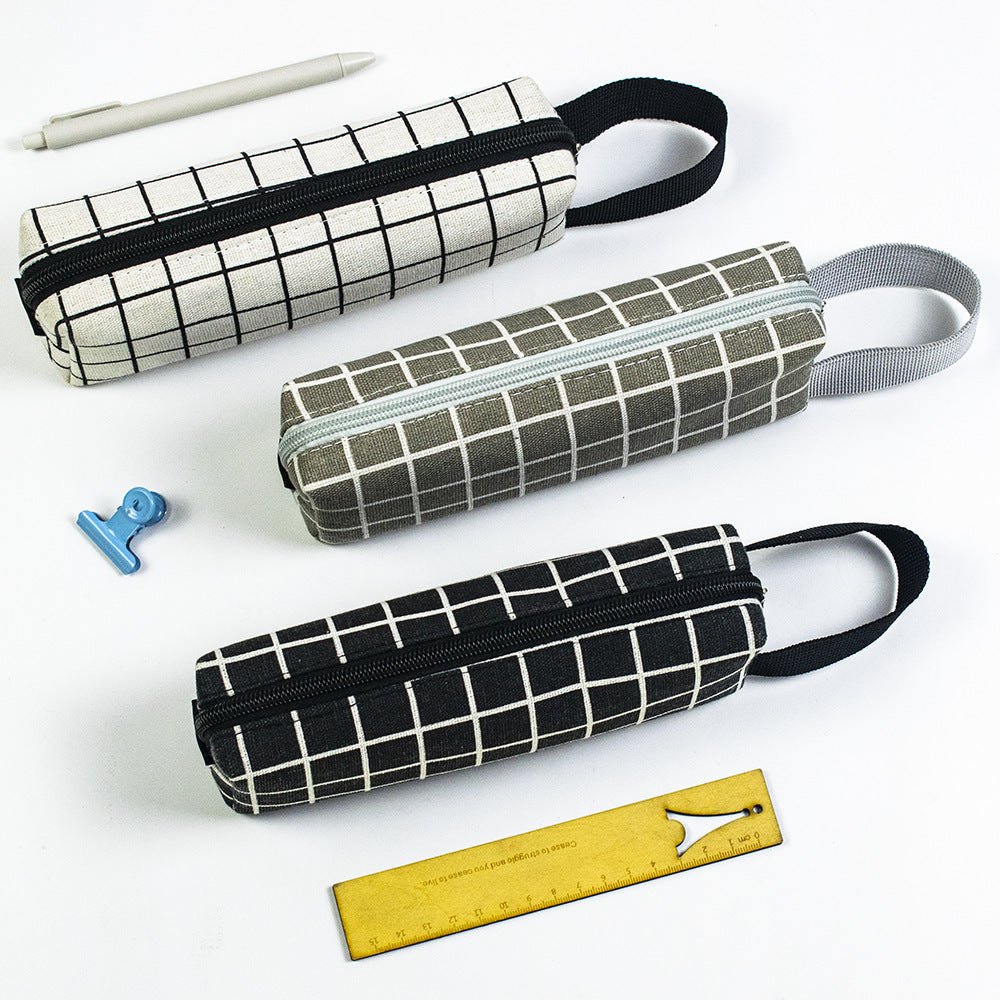 Simple Canvas Black and White Plaid Canvas Pen Bags