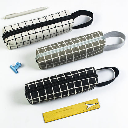 Simple Canvas Black and White Plaid Canvas Pen Bags