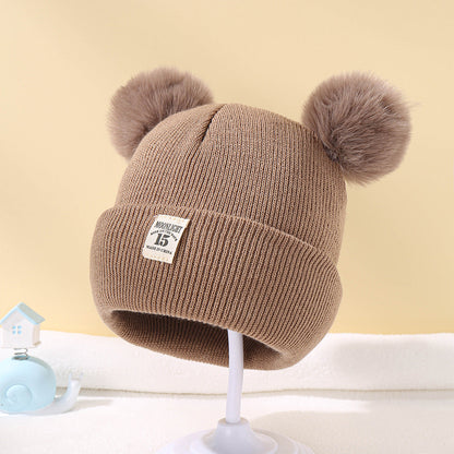 Wholesale acrylic autumn winter solid color woolen kids double ball hat