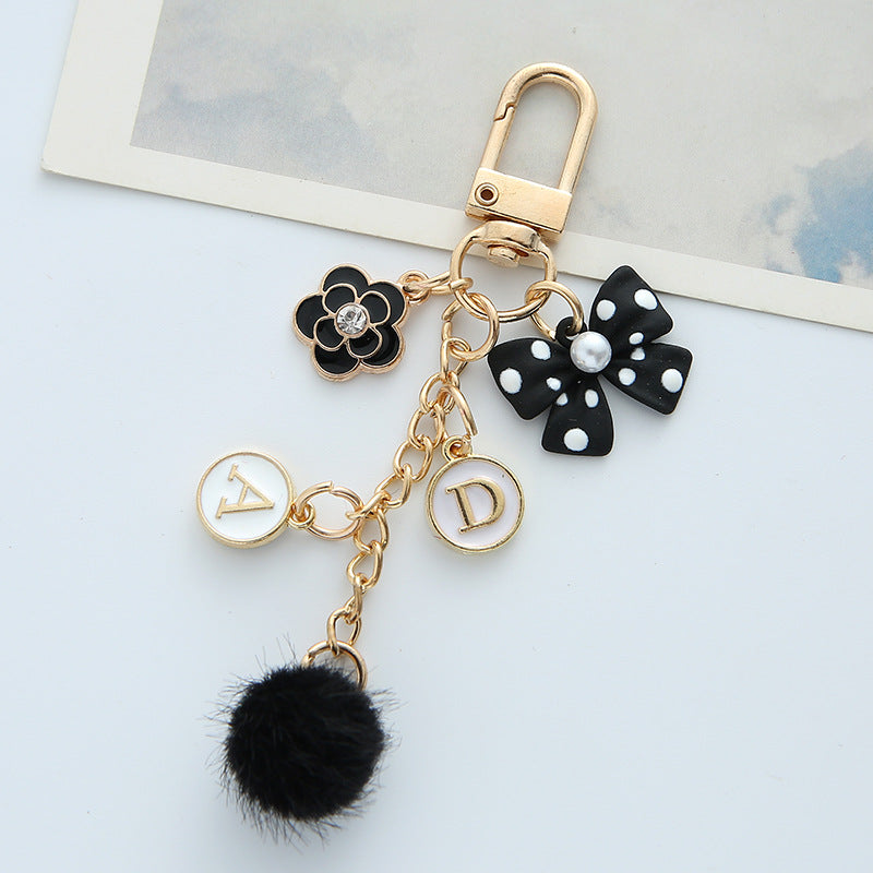 Bowknot Pearl Alphabet Heart Hair Ball Alloy Keychains