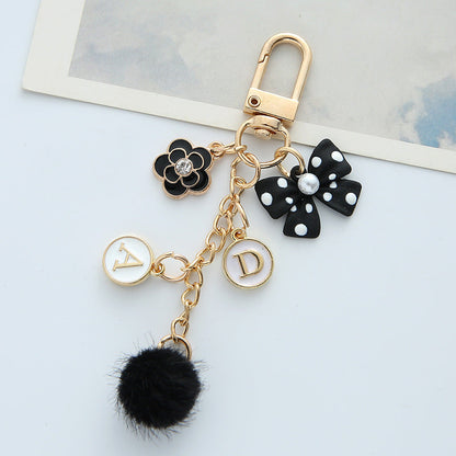 Bowknot Pearl Alphabet Heart Hair Ball Alloy Keychains