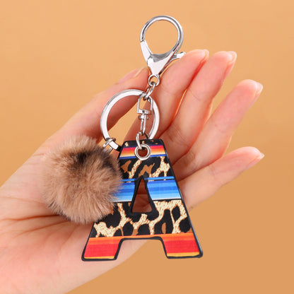 Faux Leather Leopard Print Letter A Fur Ball