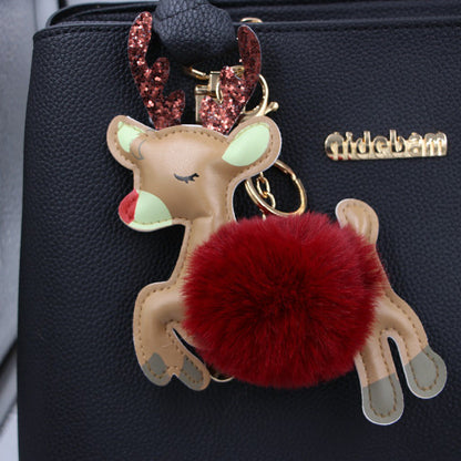 Christmas Deer Plush Ball Keychain