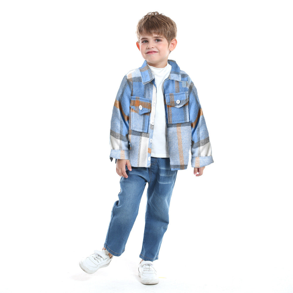 Wholesale Children's Cotton Multi-color Patchwork Plaid Shirt Long Sleeved Top