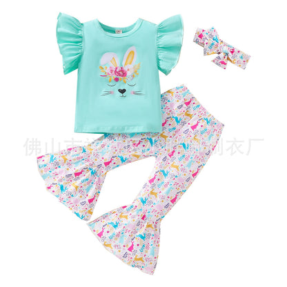 Cotton Children's Sleeves Top Headband Three Piece Set