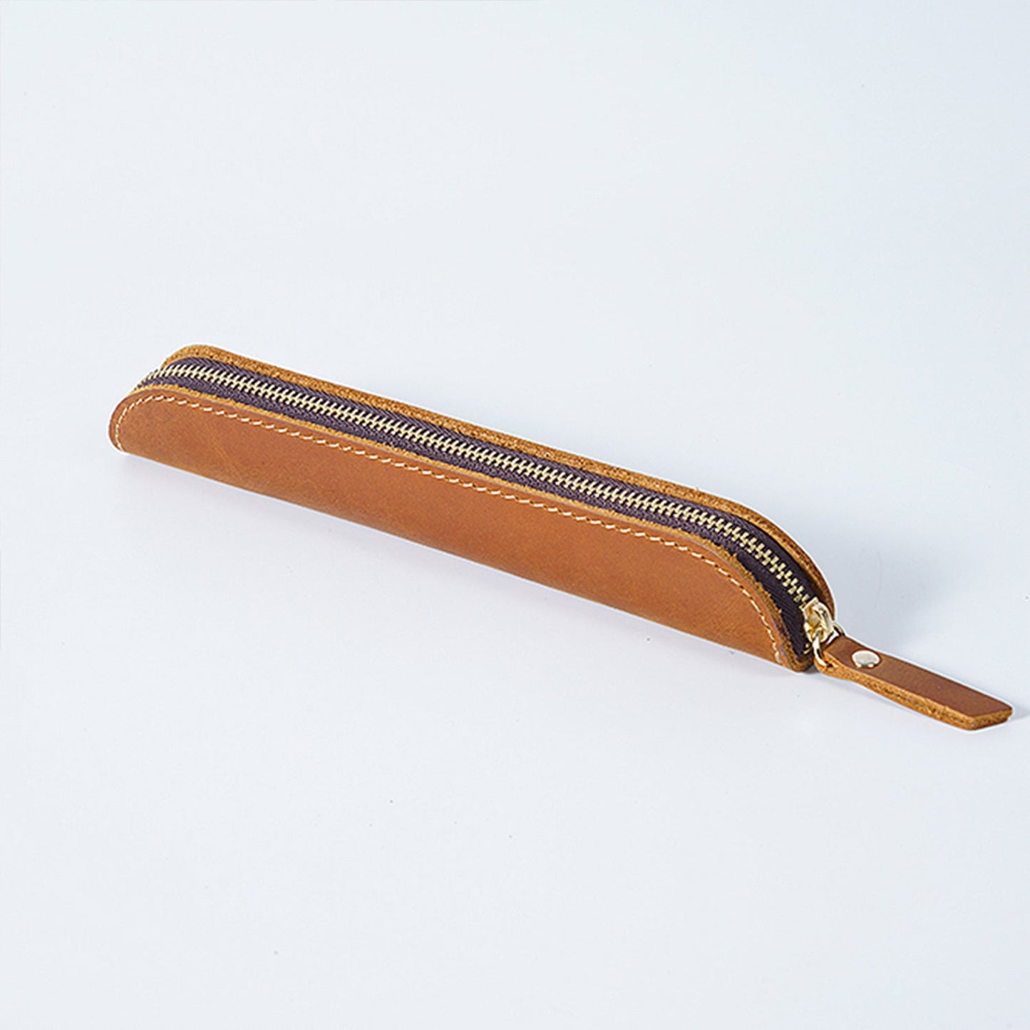 Retro Simple Leather Cowhide Zipper Mini Pencil Case