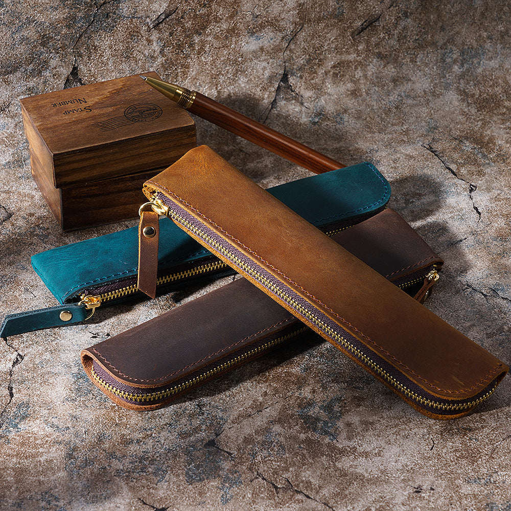 Cowhide Simple Pencil Case