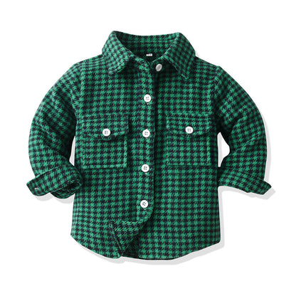 Wholesale Children's Cotton Long Sleeved Plaid Shirts