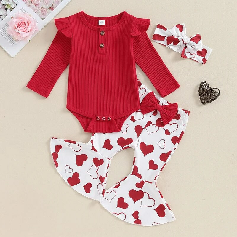 Wholesale Cotton Valentine's Day Infant Girls Baby Flying Sleeves Long Sleeves