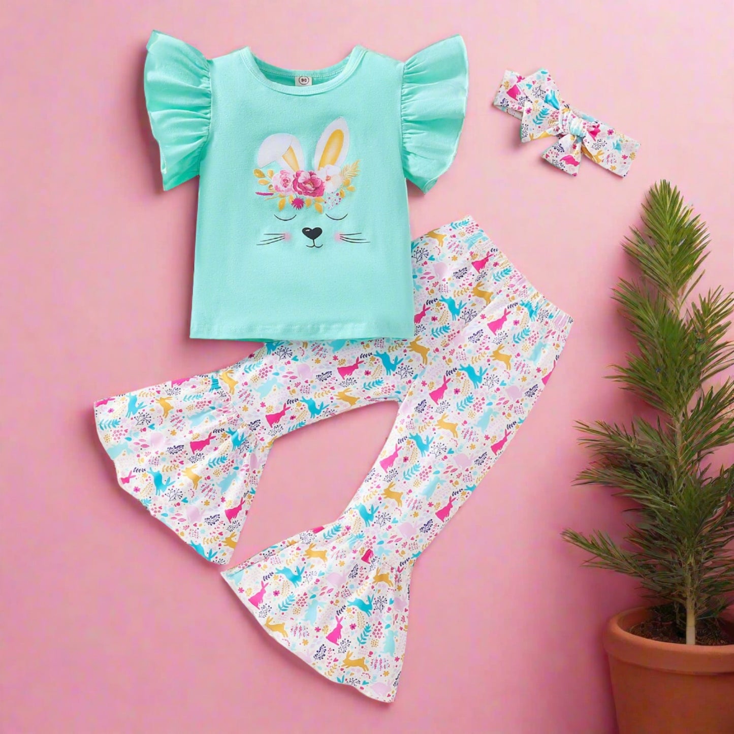 Cotton Children's Sleeves Top Headband Three Piece Set