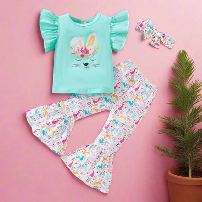 Cotton Children's Sleeves Top Headband Three Piece Set