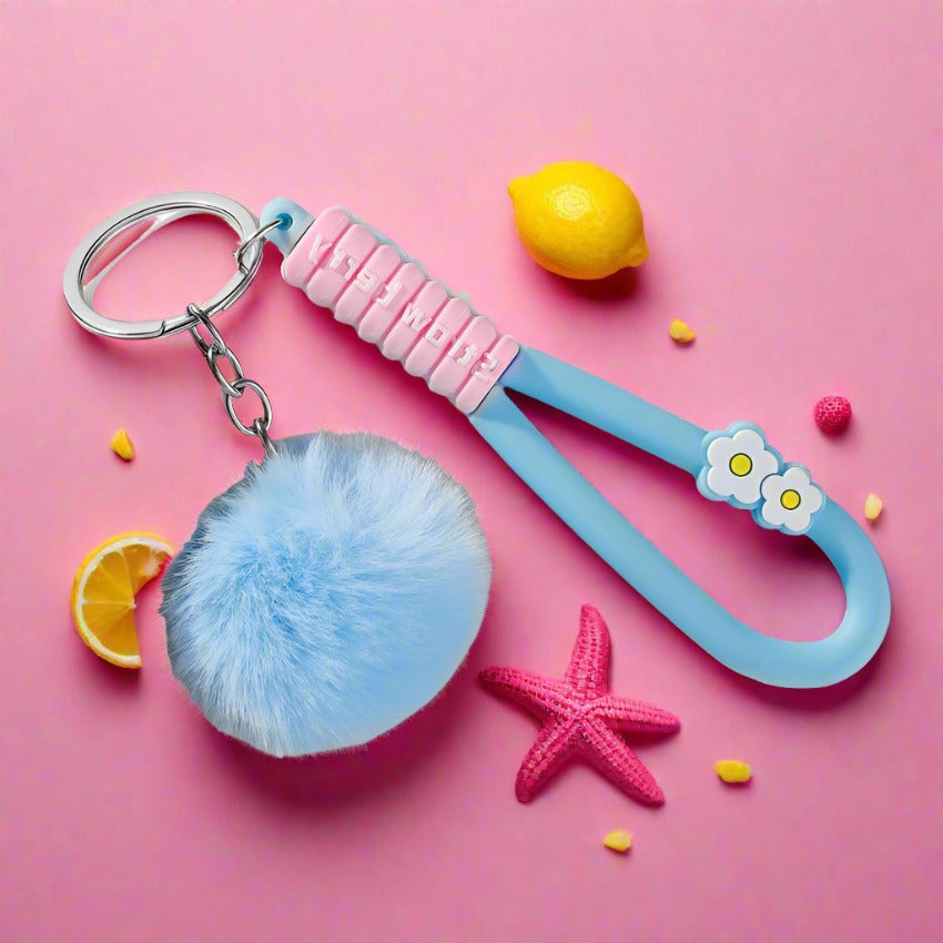Soft Rubber Flower Ball Keychain