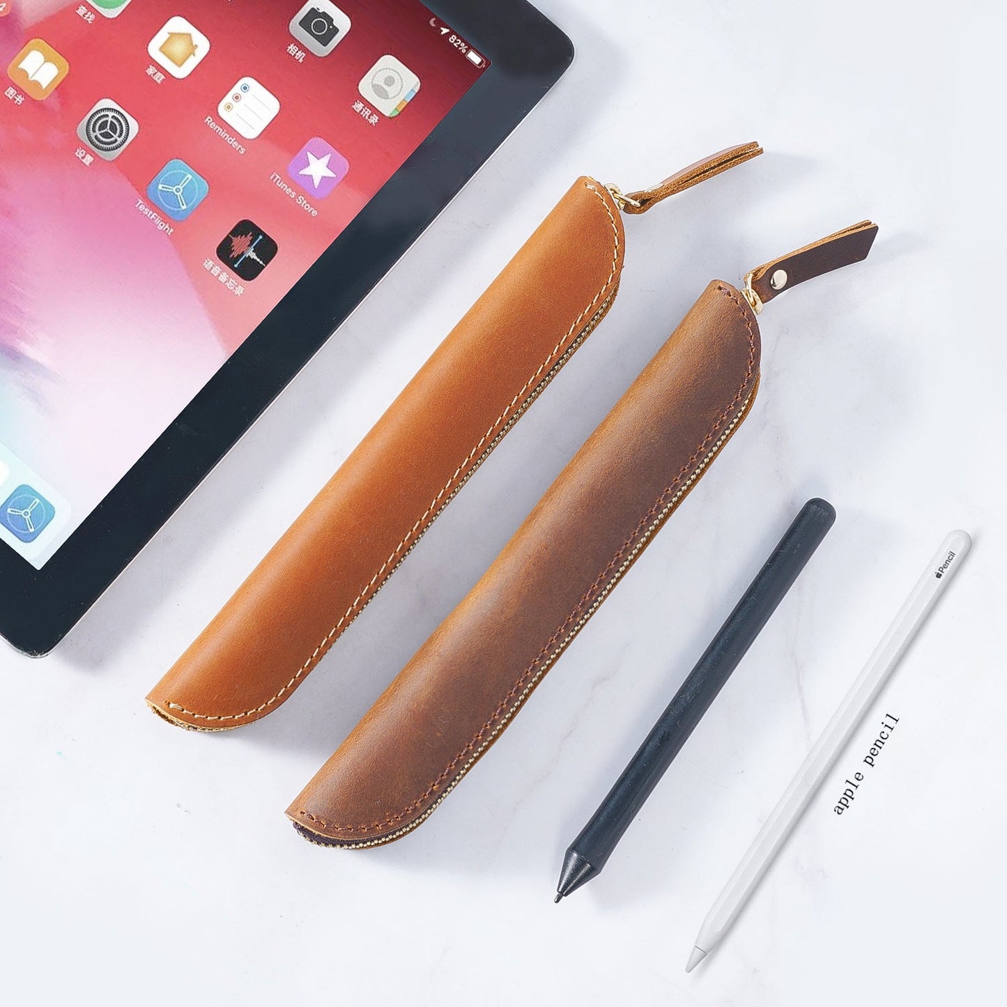 Retro Simple Leather Cowhide Zipper Mini Pencil Case