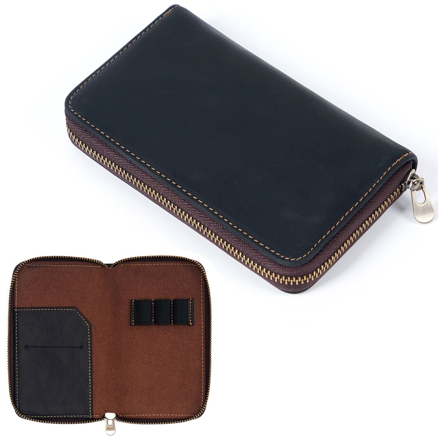 Three-pack Zippered Cowhide Pencil Case