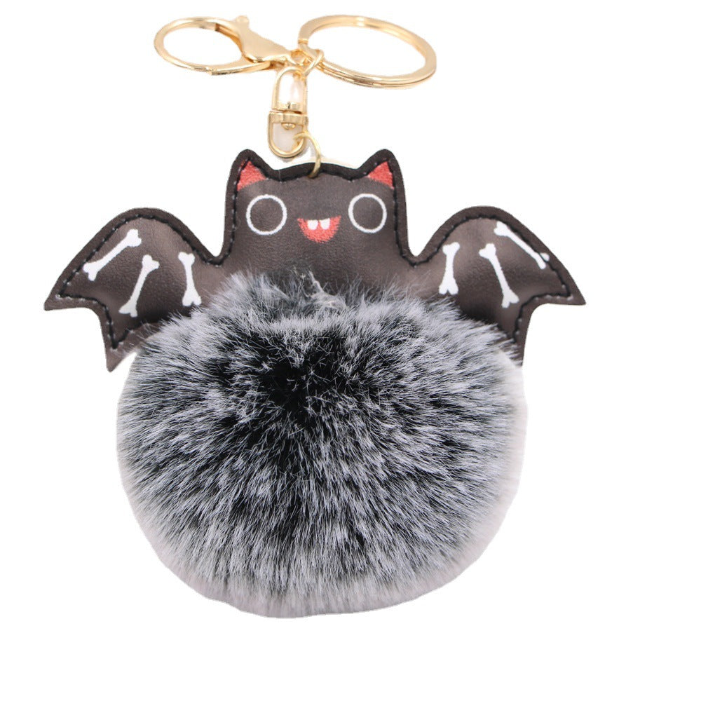 Halloween PU Leather Bat Fur Ball Keychain