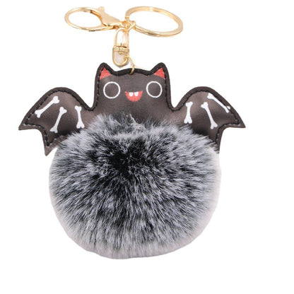 Halloween PU Leather Bat Fur Ball Keychain