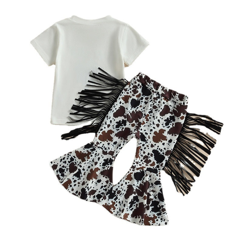Cotton Children's T-shirt Tassel Flared Pants Set Two-piece Set