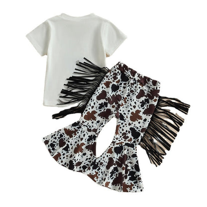 Cotton Children's T-shirt Tassel Flared Pants Set Two-piece Set