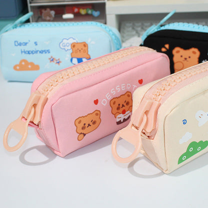 Large Zipper and Large Capacity Cute Canvas Pen Bags