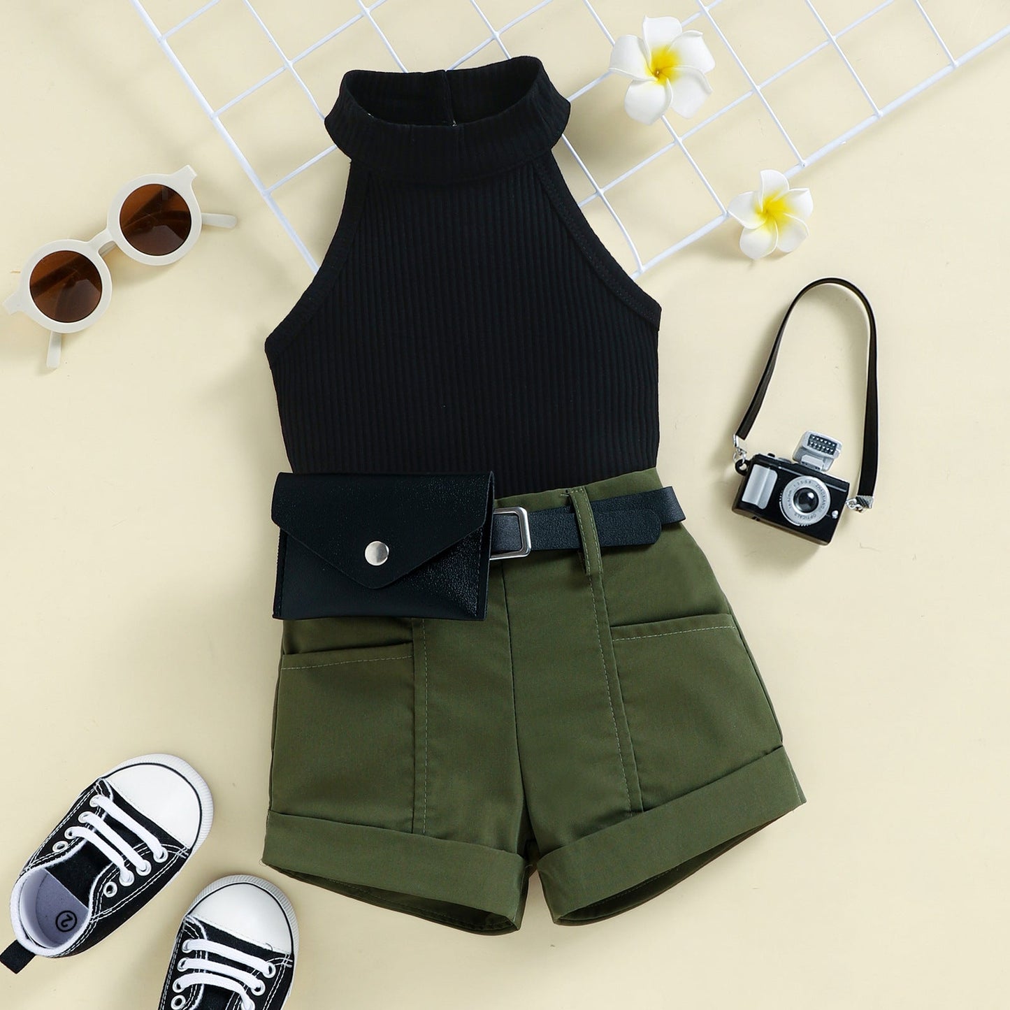 Girls Summer Sleeveless Top Shorts Set