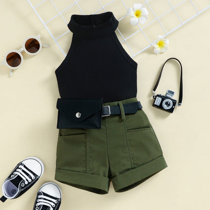 Girls Summer Sleeveless Top Shorts Set