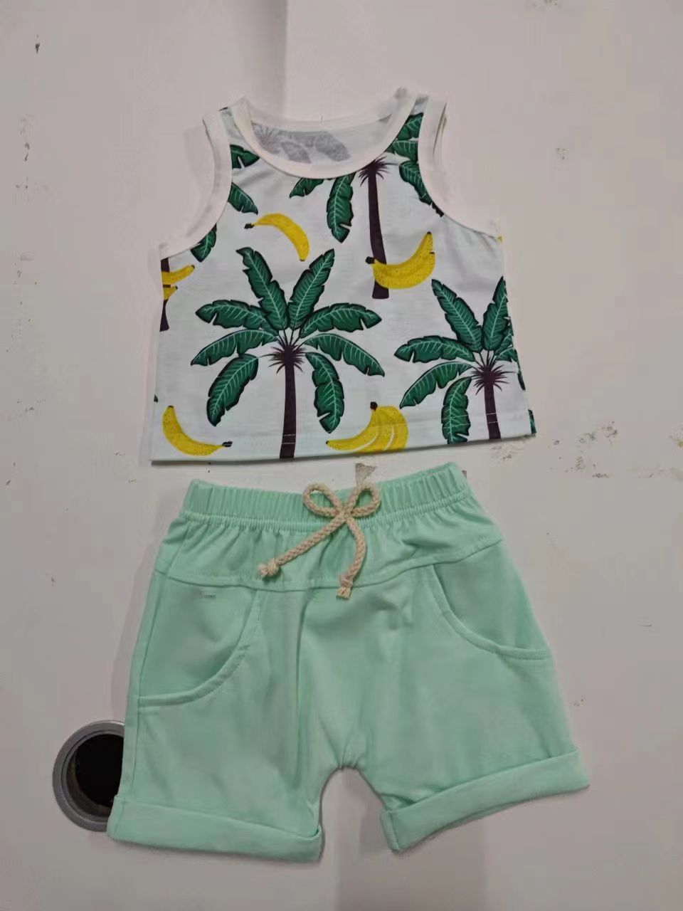 Summer Beach Style Printed Tank Top Shorts Cotton Baby Set