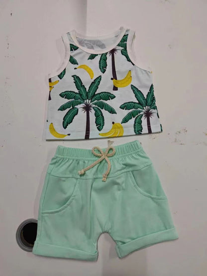 Summer Beach Style Printed Tank Top Shorts Cotton Baby Set