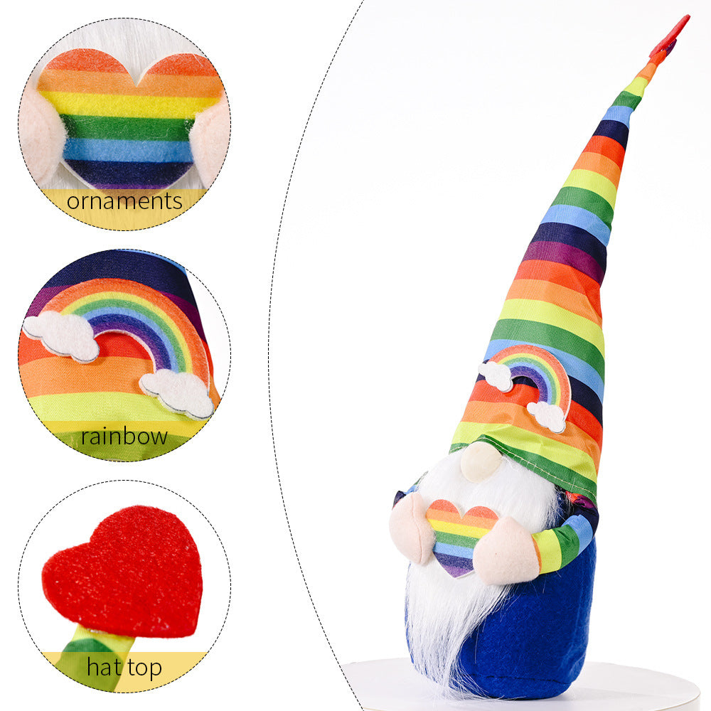 Polyester Knitting Rainbow Elf Rudolph Faceless Doll Colorful