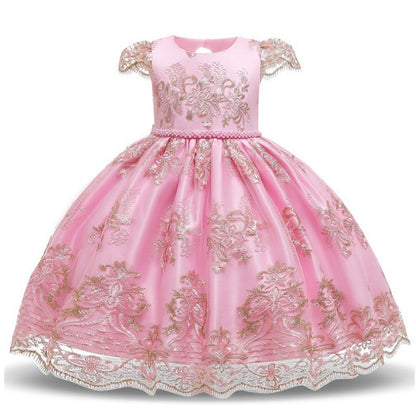 Polyester Girls Dress Bow Embroidered Princess Dress