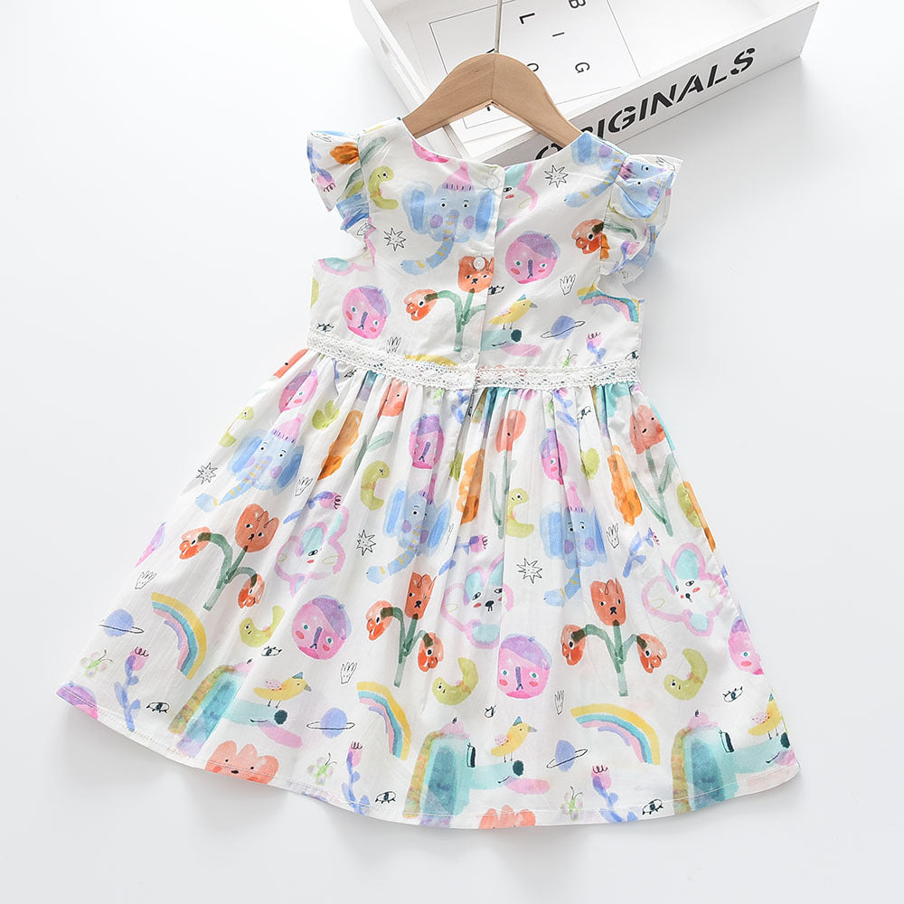 Girls Flying Sleeves Round Neck Vest Cotton Dress Baby Clothes